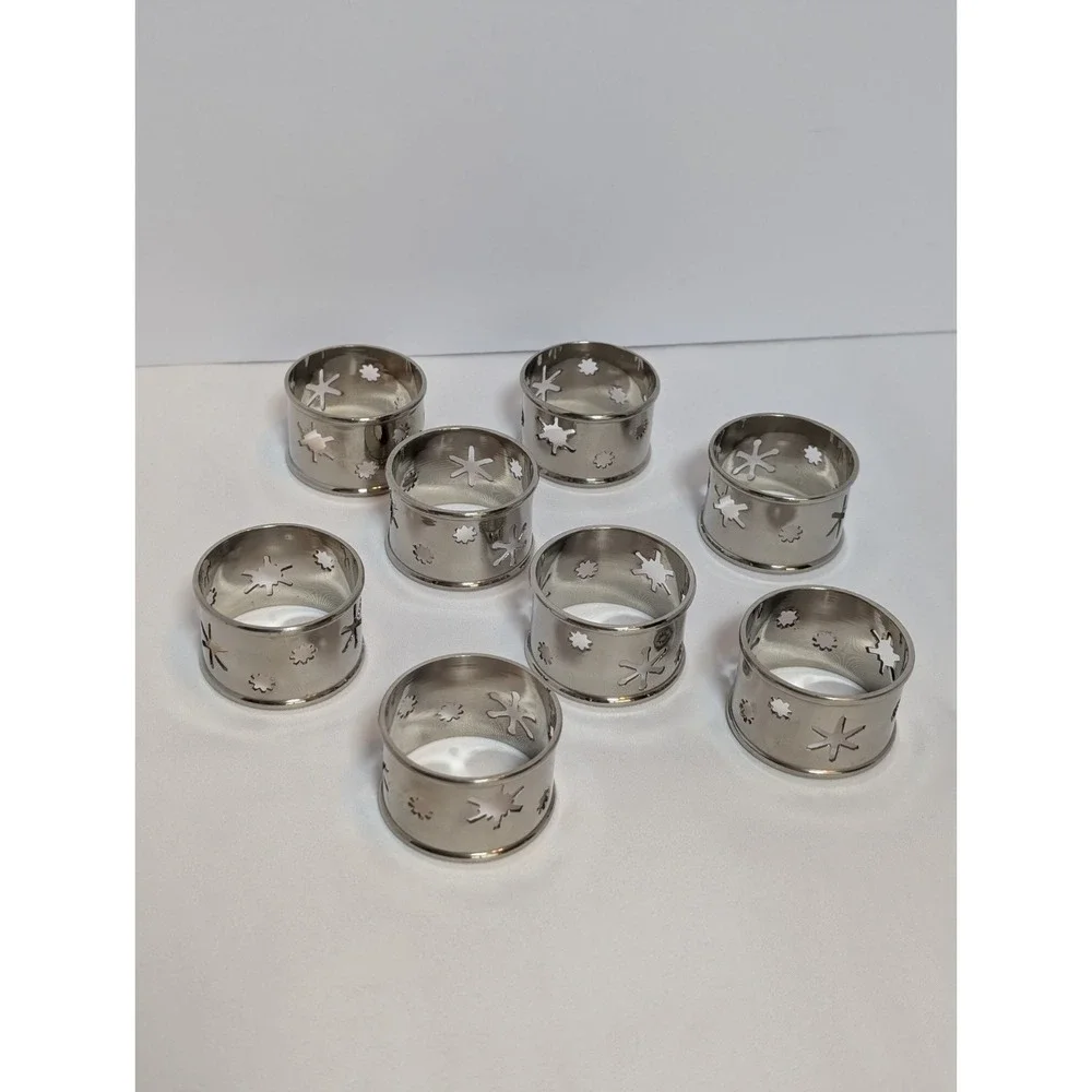 Dansk Set Of 8 Nickel Snowflake Napkin Holder Rings Silver 17214GB India